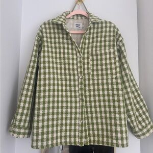 Princess Polly Green and Cream Houndstooth Button-Up Jacket
